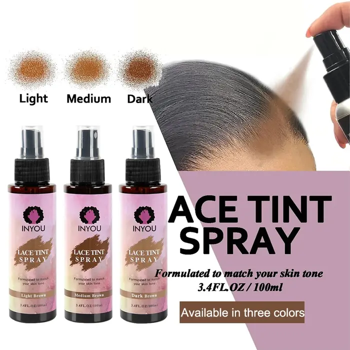 Spray de teinte pour perruque en dentelle - Brun foncé, brun moyen, brun clair, spray de teinte pour