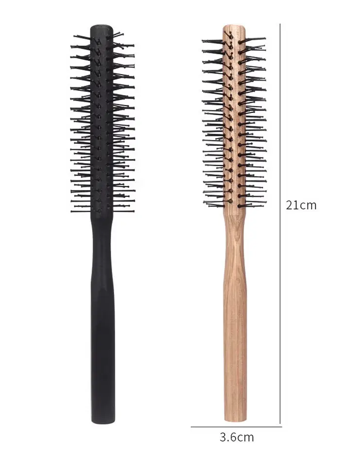 Brosse à friser circulaire en nylon avec manche en bois, peigne à cheveux professionnel, outil de co