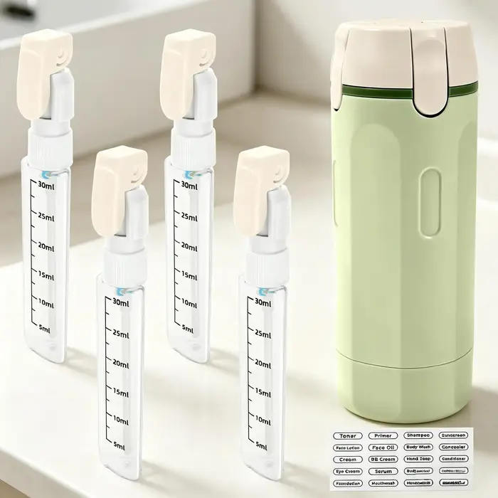 Bouteille distributrice d'émulsion 4 en 1, conteneur portable rechargeable et étanche avec étiquettes, bouteille distributrice de voyage pour shampoing