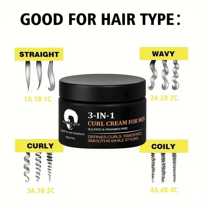Crème 3 en 1 pour Boucles pour Hommes au Collagène et à l'Huile de Coco - Définit