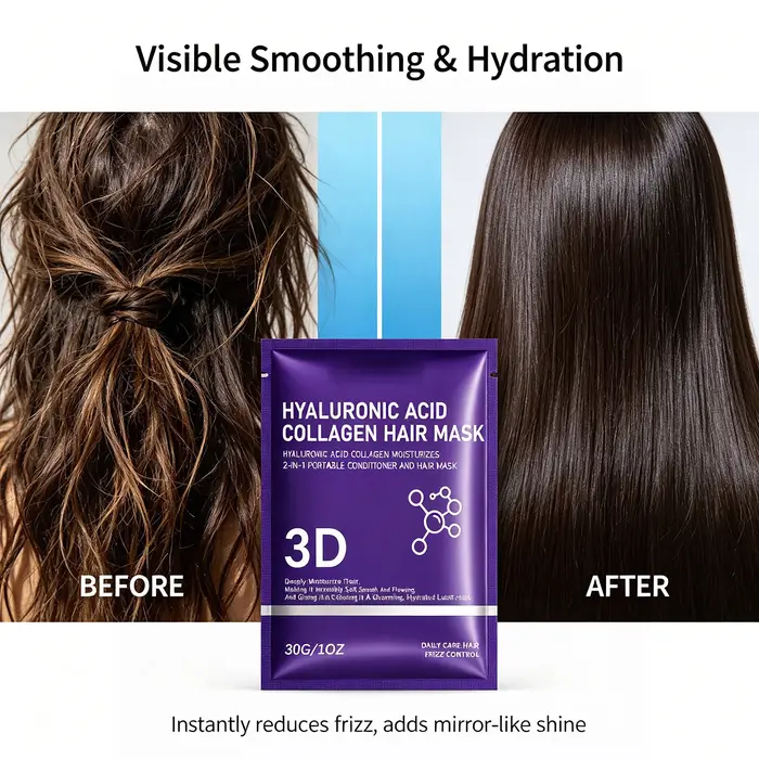 Masque capillaire au collagène et à l'acide hyaluronique 30g – Traitement revitalisant en profondeur pour cheveux secs