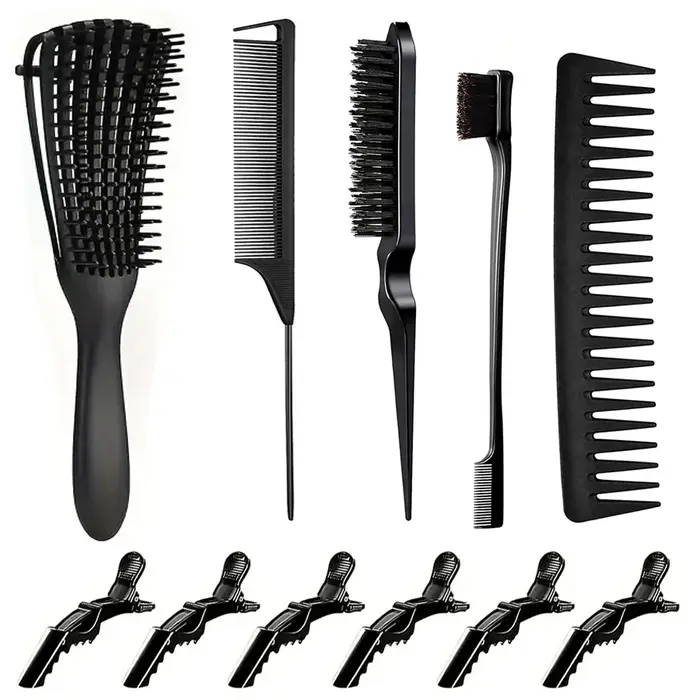 Kit de coiffure 11 pièces pour femmes : peigne à dents larges