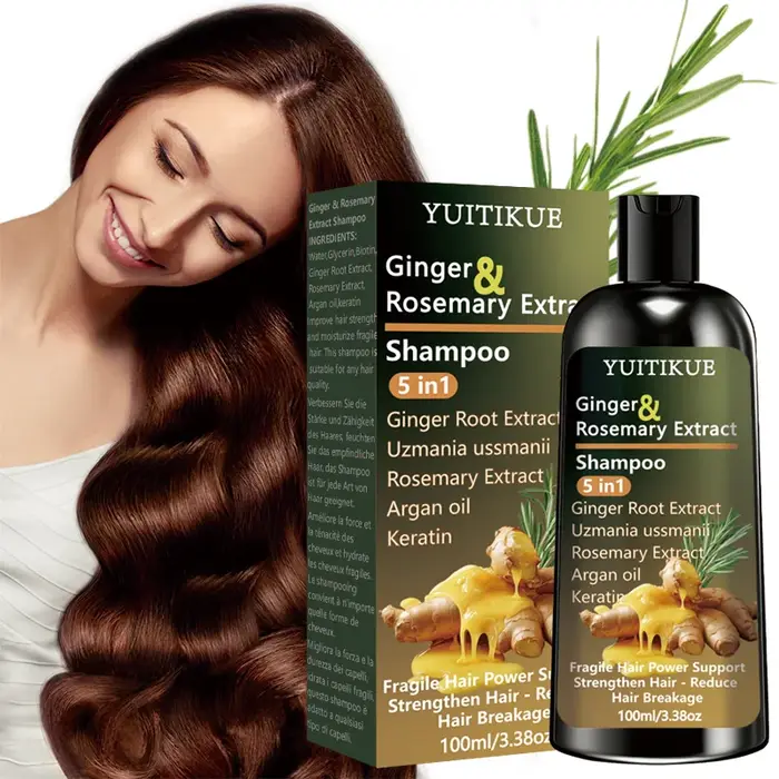 Shampoing au gingembre et au romarin 5 en 1, renforce les cheveux fragiles et réduit la casse, avec