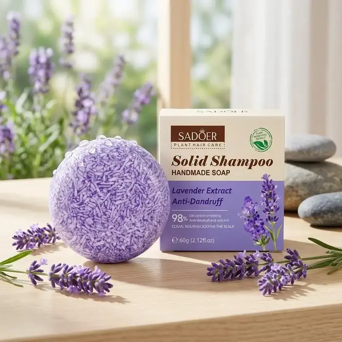 Shampooing Solide à la Lavande Anti-Pelliculaire et Contrôle du Sébum pour Cheveux Secs et Abîmés, Soin du Cuir Chevelu