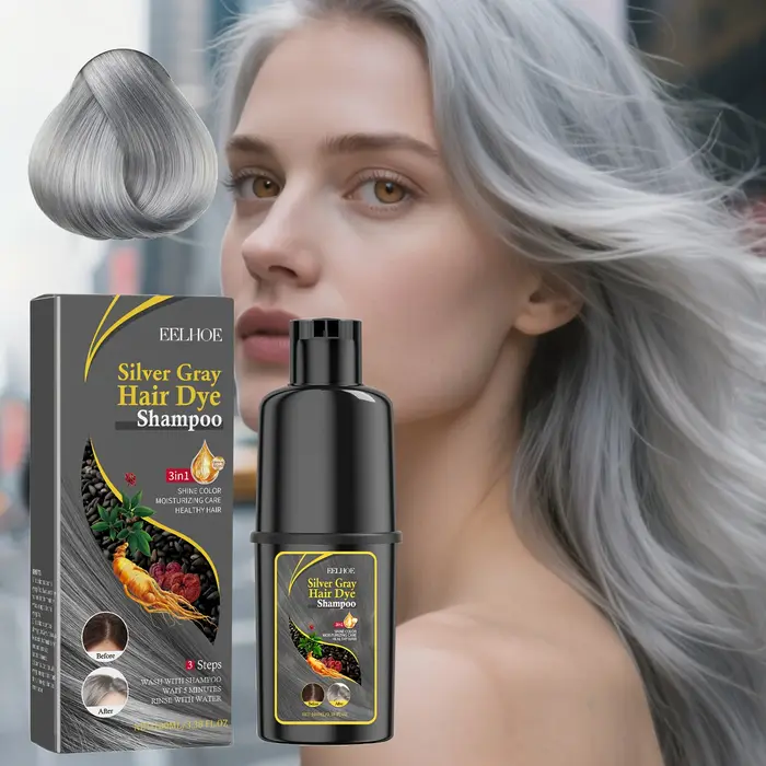 Shampoing de teinture pour cheveux gris argenté, couleur naturelle, coloration rapide, tonifiant lon