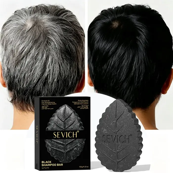 Shampoing Solide Noir 120g aux Herbes pour Restaurer la Texture des Cheveux Abîmés, Savon Capillaire Anti-Casse, Renforce les Racines des Cheveux, Barre Capillaire