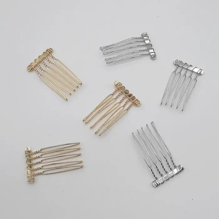 Peignes à cheveux en métal uni argenté, 30 pièces, 2.0cm x 3.7cm, 5 dents, pour enfants, couronne di