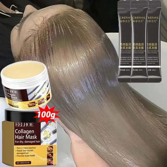 Masque de soin capillaire au collagène KerBrian, traitement des cheveux secs et abîmés, lisser manue