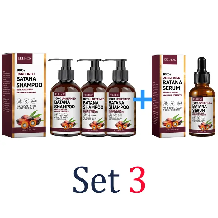 Ensemble de shampooing à l'huile de Batana, sérum capillaire, huile nourrissante en profondeur, soin des cheveux secs et crépus, réparation des cheveux naturels, traitement des cheveux lisses et brill