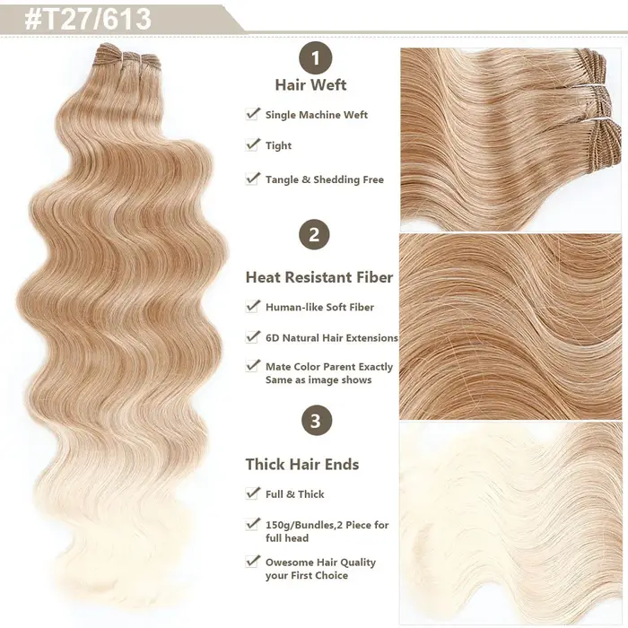 Magicae mettre en évidence blond 27/613 200 grammes Bio corps vague cheveux paquets 30 pouces brun M816 argent blanc