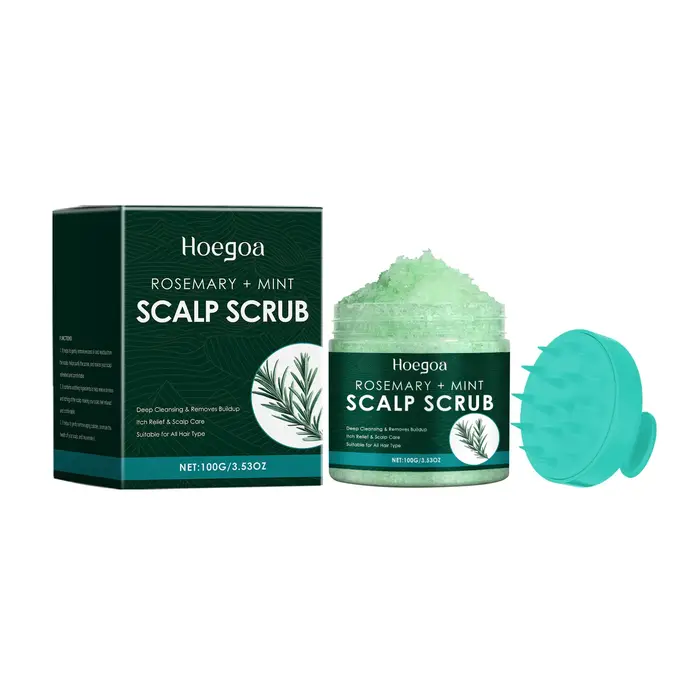 Exfoliant pour cuir chevelu avec brosse de Massage, menthe poivrée, romarin et sel marin pour le con