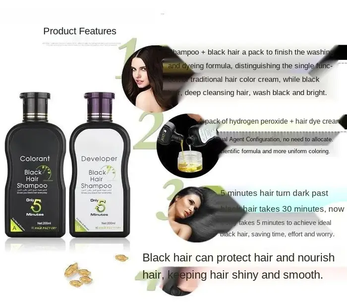 Dexe-Shampooing colorant pour cheveux noirs, coloration naturelle des cheveux, restauration rapide des cheveux noirs, turnant et traitement, 10 minutes