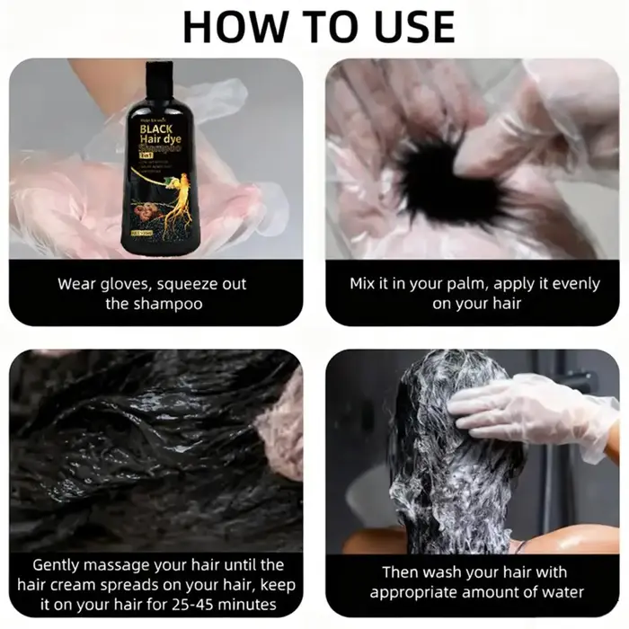 Shampooing colorant pour cheveux noirs au gingembre et biotine 3 en 1