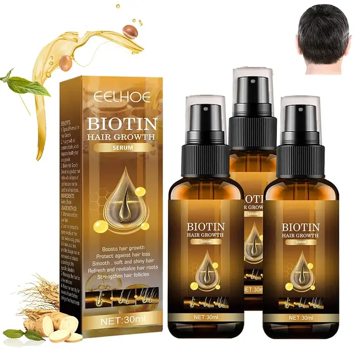 Produits biotine épaississement croissance rapide soins capillaires huiles essentielles Anti perte de cheveux Spray traitement du cuir chevelu pour hommes femmes
