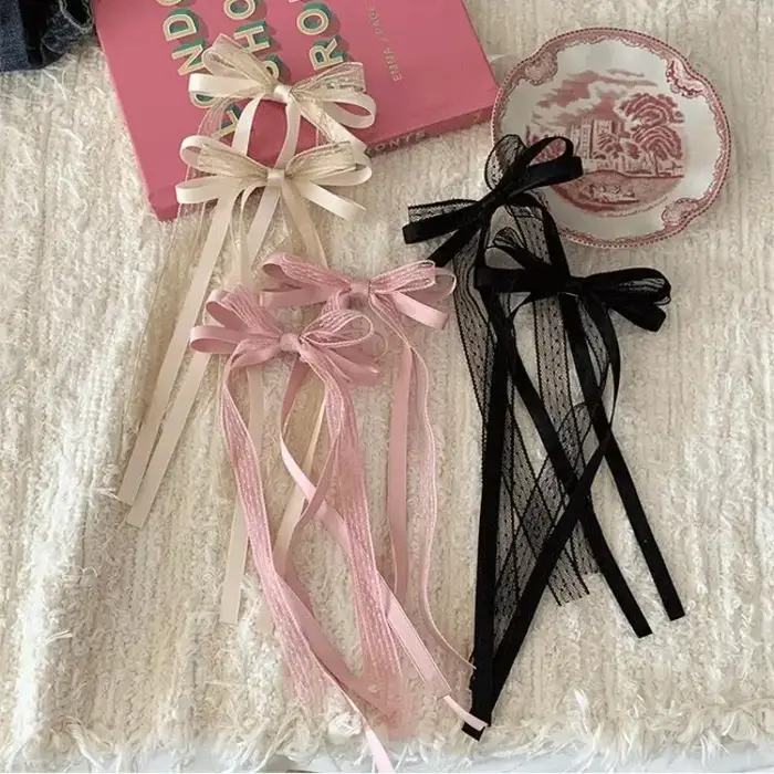 Pinces à cheveux avec ruban en maille pour femmes et filles