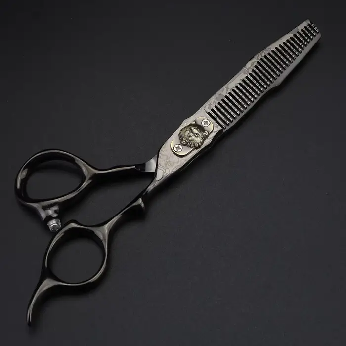 XUANFENG Ciseaux à cheveux damas noirs de 6 pouces Ciseaux de coupe de barbier et ciseaux amincissan