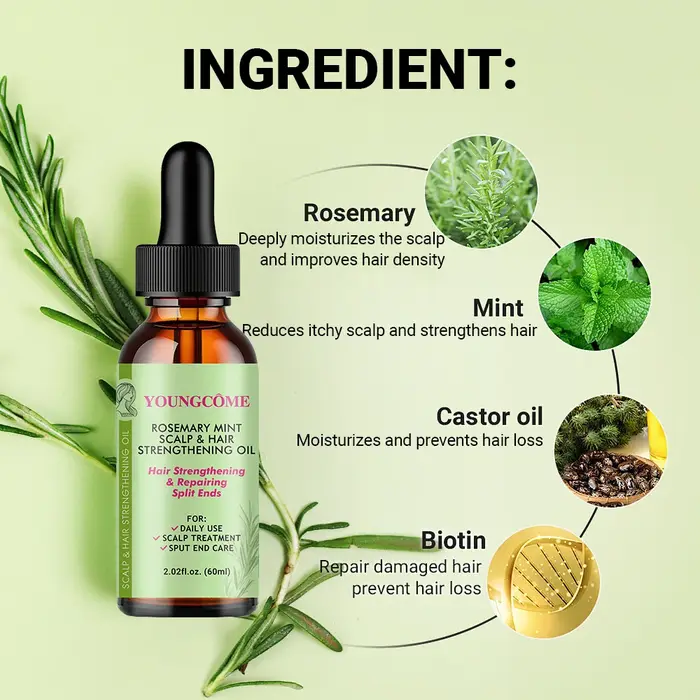 Huile de croissance des cheveux au romarin et à la menthe