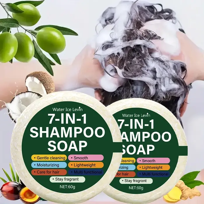 Barre de savon shampoing 7 en 1 |   Formule tout-en-un à base de plantes pour un nettoyage et une hy
