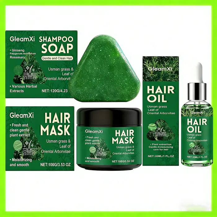 Barre de shampoing naturelle Usman + masque capillaire + ensemble d'huile