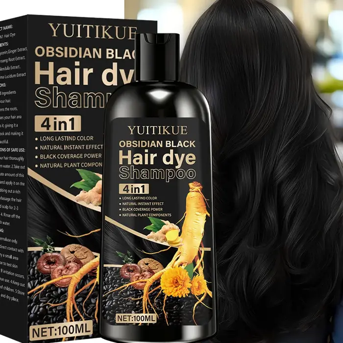 Shampoing colorant capillaire noir obsidienne 100 ml - Formule végétale 4 en 1, couvre les cheveux g