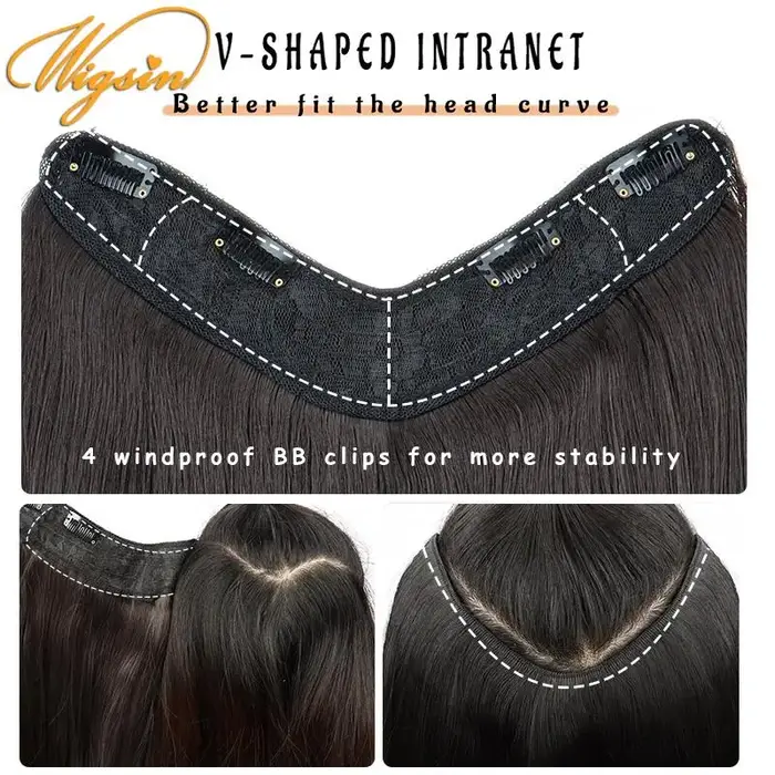 WIGSIN synthétique 55 cm en forme de V couches 4 Clips Extension de cheveux longs raides naturel Inv