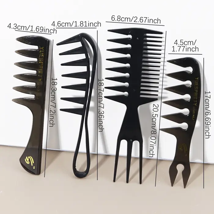 Ensemble de peignes à dents larges 4 pièces, peigne double face à trois dents, peigne à tête d'huile