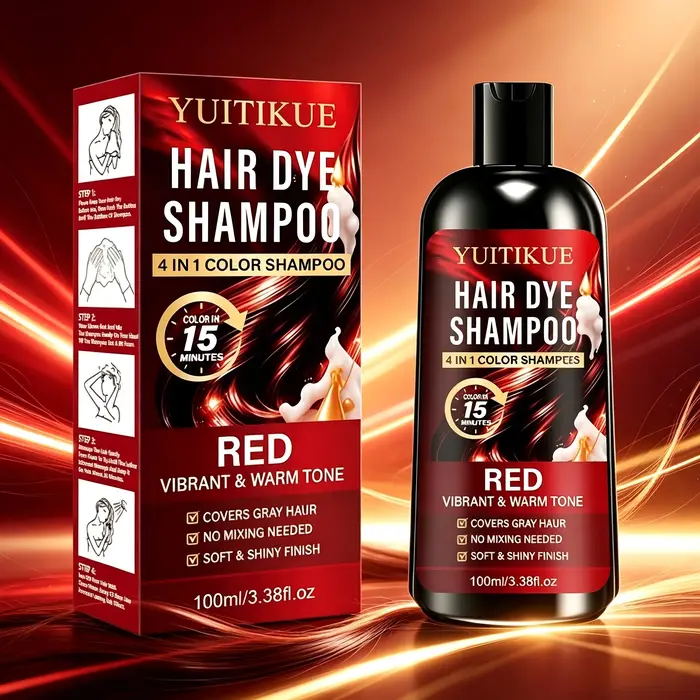 Shampoo colorant capillaire rouge 4 en 1, 100 ml, coloration rapide en 15 min, couvre les cheveux gr