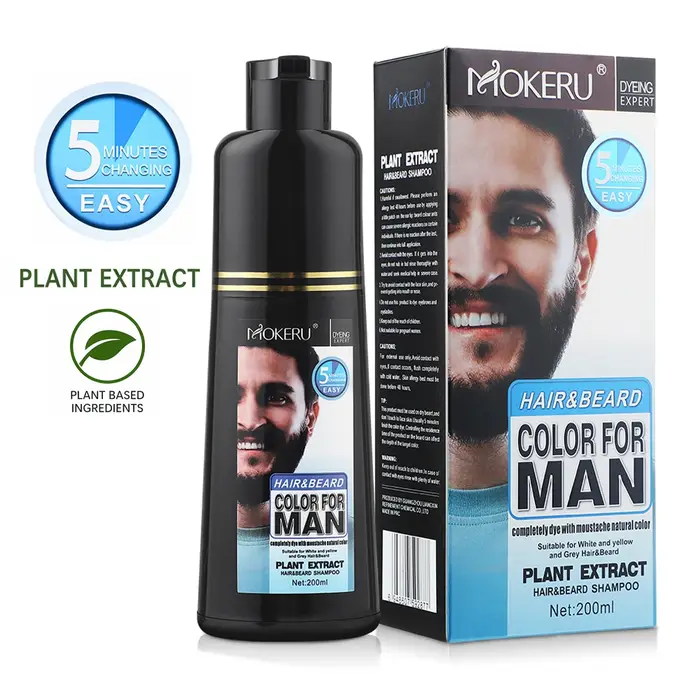 Shampoo colorant permanent pour barbe naturelle longue durée 200 ml pour hommes – Élimine les poils