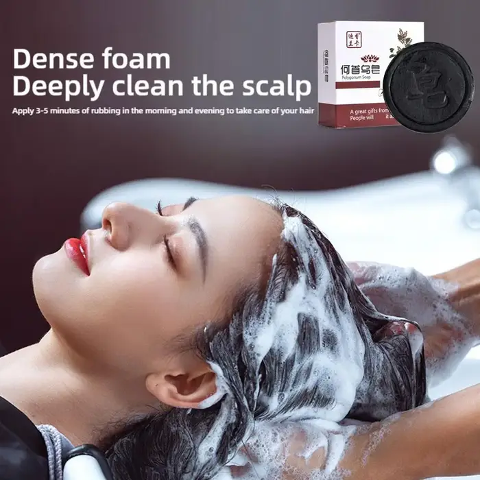 Savon Shampooing Polygonum Multiflorum Soin Capillaire Naturel Traitement Anti-Dommages Contrôle du Sébum Lissant Anti-Pelliculaire Noir Renforce les Racines