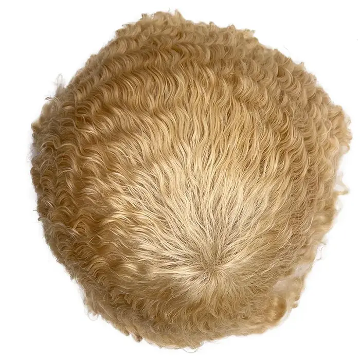 Perruque toupet pleine dentelle blonde pour hommes noirs