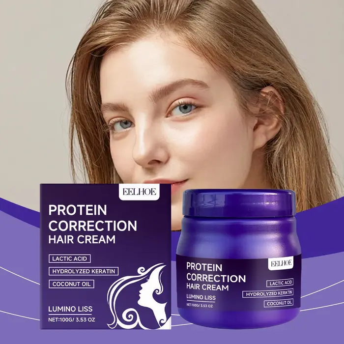 Crème Lissante Protéinée - Hydrate, Nourrit, Contrôle les Frisotis, Lisse les Cheveux, Protège et Ré