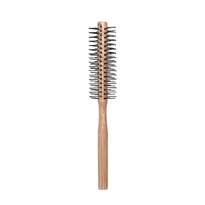 Brosse à friser circulaire en nylon avec manche en bois, peigne à cheveux professionnel, outil de co