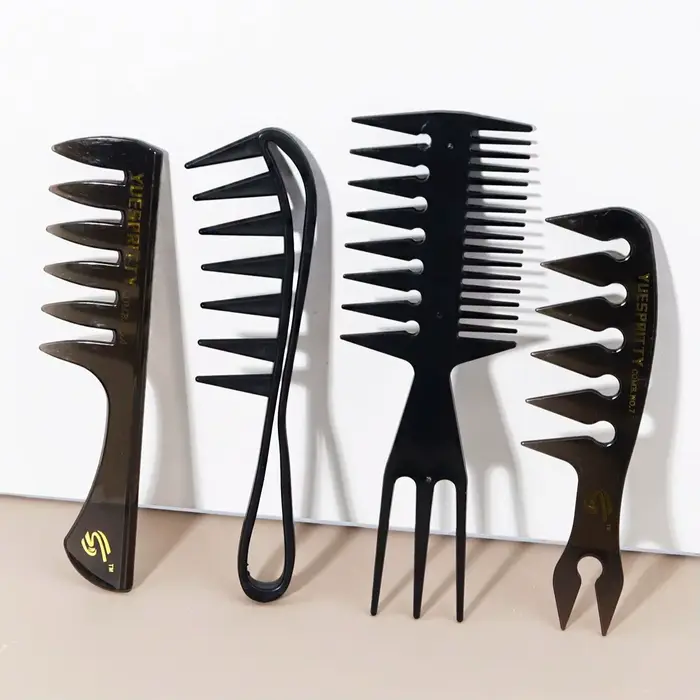 Ensemble de peignes à dents larges 4 pièces, peigne double face à trois dents, peigne à tête d'huile