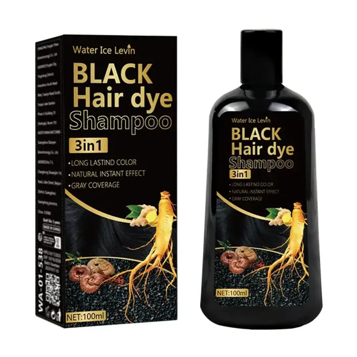 Shampooing colorant pour cheveux noirs 3 en 1 avec gingembre et biotine - Couleur longue durée et co