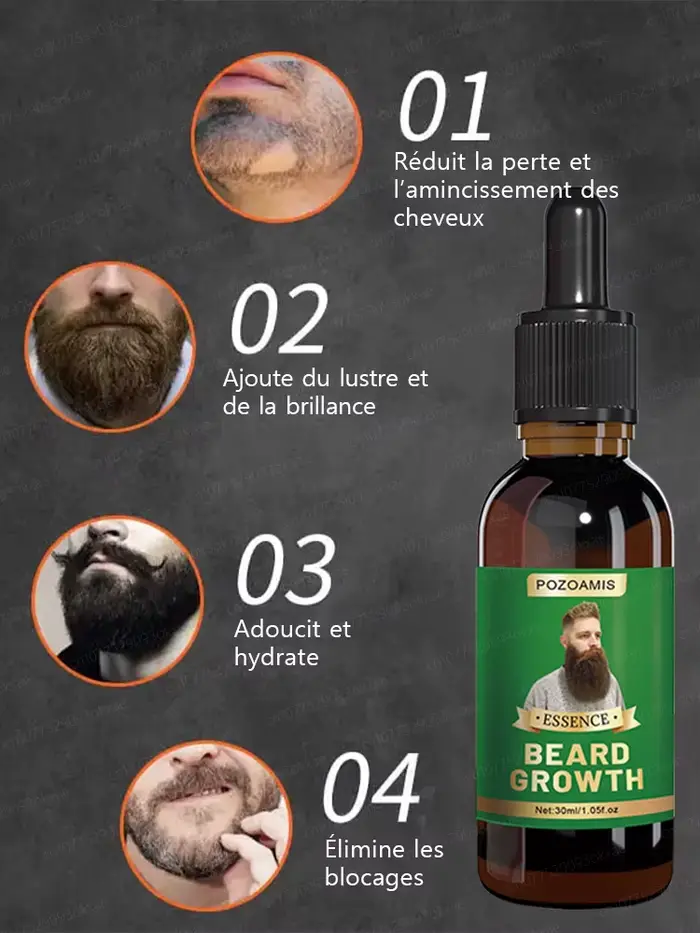 Essence de croissance de la barbe. Elle aide votre