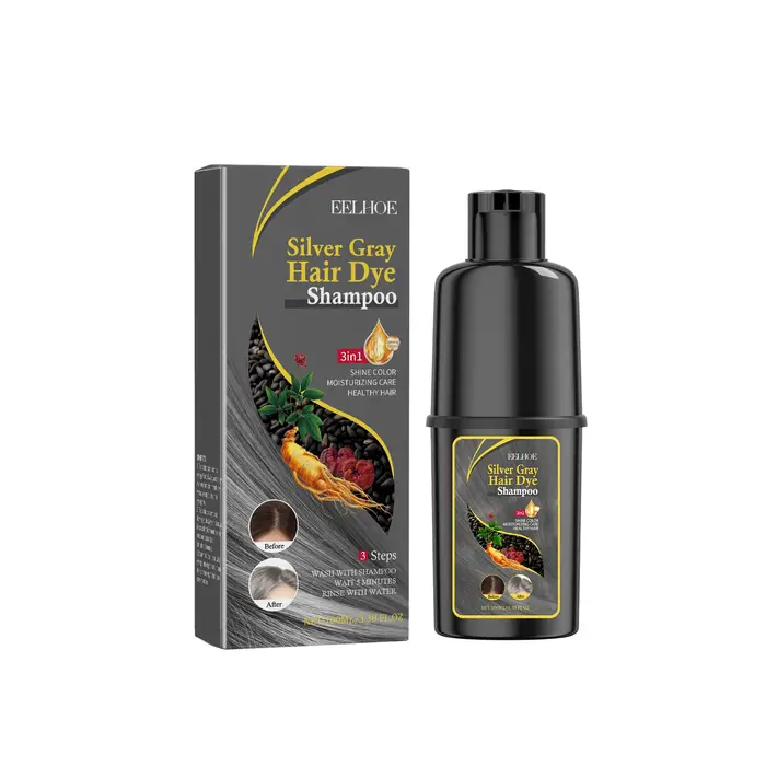 Shampoo colorant capillaire noir (gris argenté) doux et non irritant, hydrate le cuir chevelu, shamp