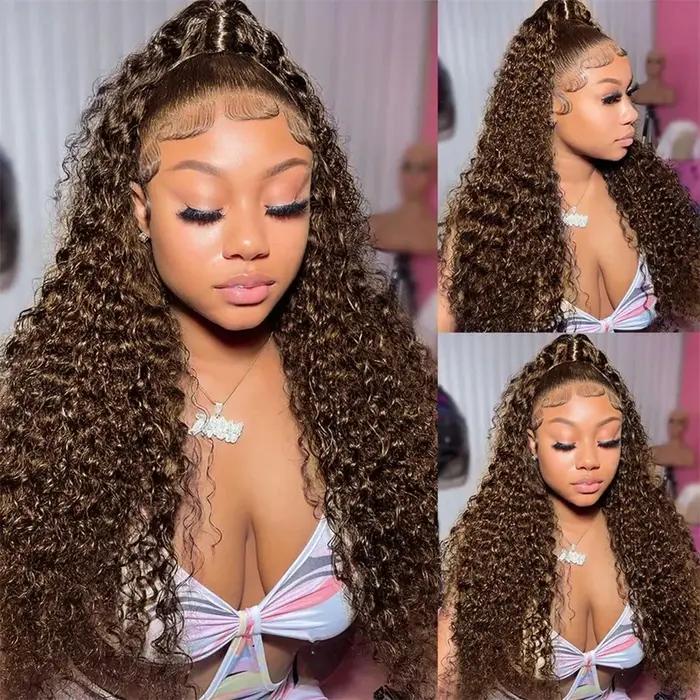 Perruque frontale vague profonde 13x6 Hd dentelle 30 pouces brun chocolat 13x4 bouclés dentelle avan