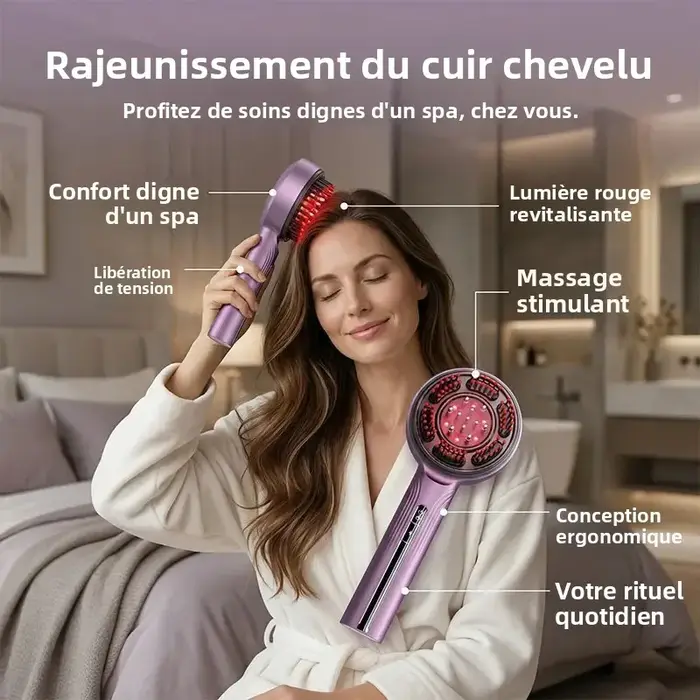 Peigne Masseur Électrique EMS pour Cuir Chevelu avec Thérapie par Lumière Rouge