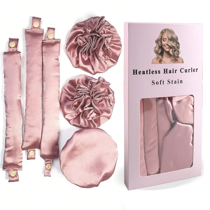 Tige à friser sans chaleur en Satin avec bonnets pour cheveux, bandeau doux de nuit pour cheveux lon