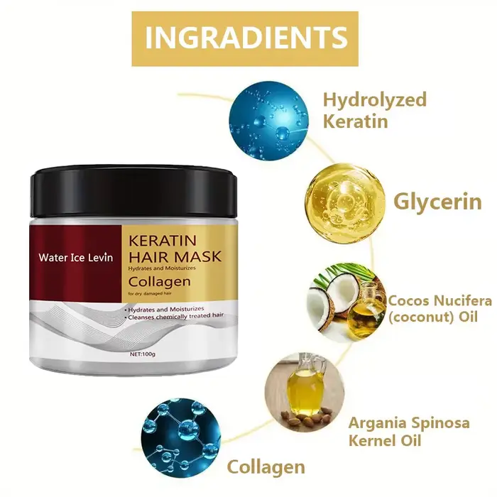 Masque capillaire à la kératine Water Ice Levin : hydratation et réparation en profondeur pour cheveux secs et endommagés en 10 minutes