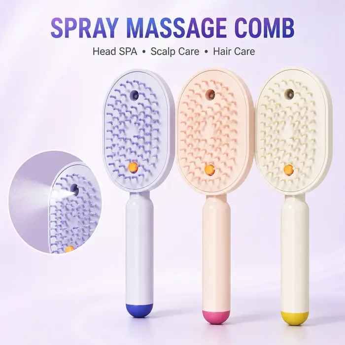 Peigne de massage capillaire avec fonction de pulvérisation hydratante