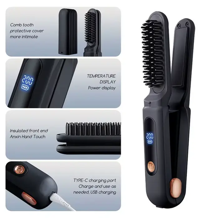 [NOUVEAU!ABMK】 Peigne lissant numérique 2 en 1, fer à lisser pour cheveux réglable en 3 températures