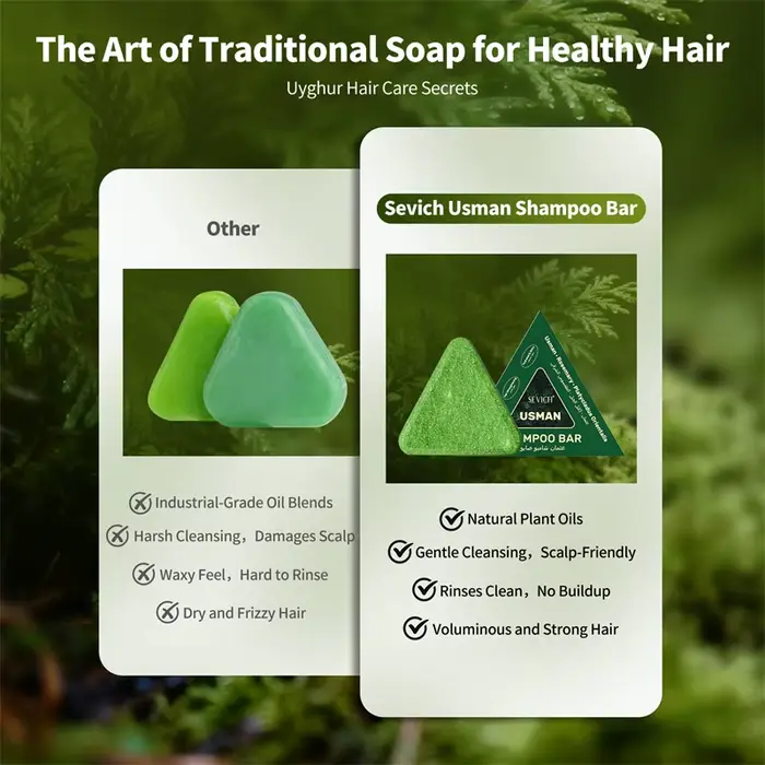 Shampooing Solide Usman Grass & Platycladus pour la Croissance Capillaire
