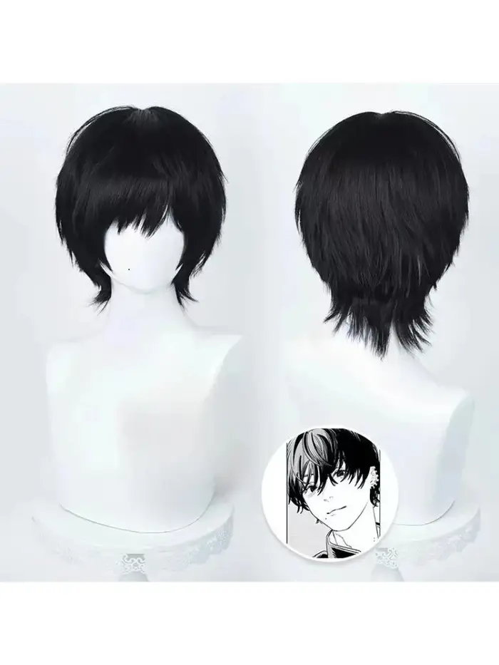 Anime tronçonneuse homme Yoshida Hirofumi Cosplay perruque courte noir résistant à la chaleur cheveux synthétiques