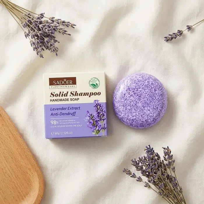 Shampooing Solide à la Lavande Anti-Pelliculaire et Contrôle du Sébum pour Cheveux Secs et Abîmés, Soin du Cuir Chevelu