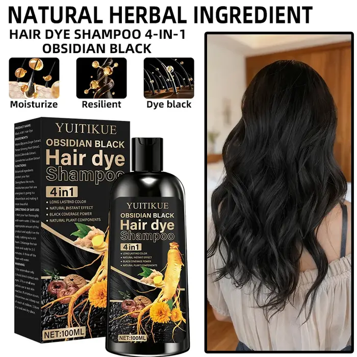 Shampoing colorant capillaire noir obsidienne 4 en 1