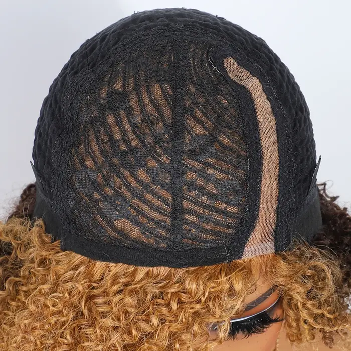 Perruques Lekker Blonde 100% Cheveux Humains Longs Afro Kinky Bouclés avec Raie Latérale en Dentelle Bob pour Femmes