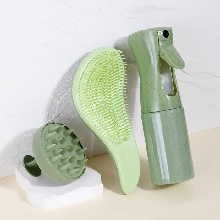 Ensemble de soins capillaires en paille de blé, flacon pulvérisateur de 200ml, peigne à poils souple