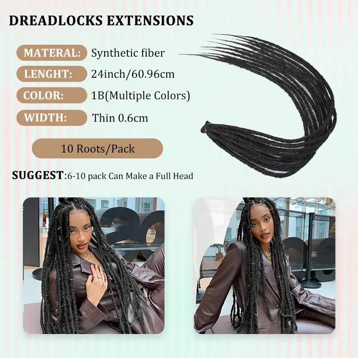 Extensions de Dreadlock synthétiques 10 racines/paquet Hippie dreads à une extrémité Ombre Loc Exten
