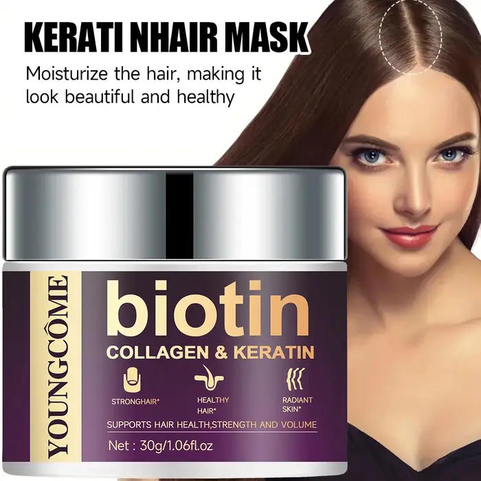 Masque capillaire hydratant à la biotine contenant du collagène et de la kératine naturelle